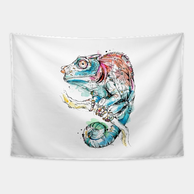 watercolor chameleon Tapestry by hiima