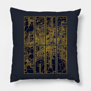 Hangzhou, China City Map Typography - Gold Art Deco Pillow