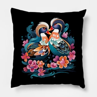 Mandarin Duck Couple Valentine Pillow