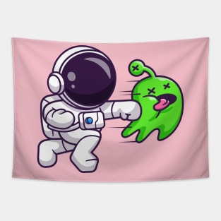 Cute Astronaut Smashing Allien Cartoon Tapestry