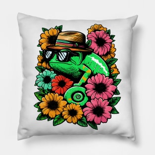 Chameleon Flowers Whimsical Design Pillow