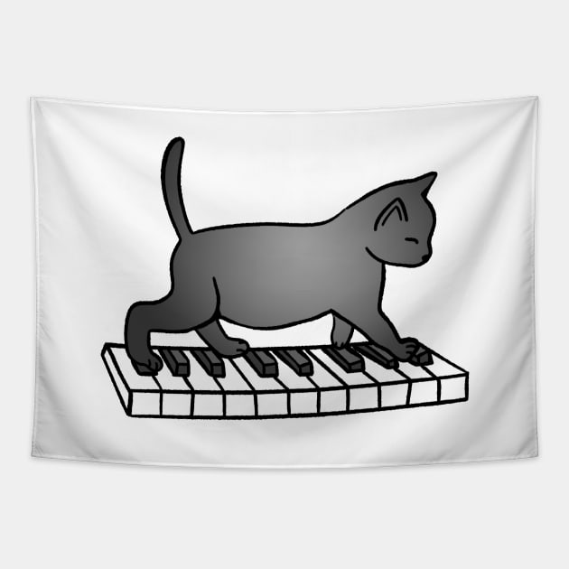 Cat Playing Piano Tapestry by Kelly Louise Art