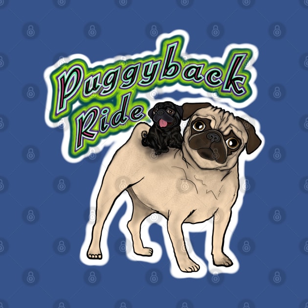 Puggyback Ride (reverse pug colours) by FivePugs