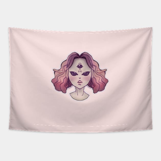 Angry alien girl Pink cute girlish aesthetic third eye kawaii Tapestry by AGRHouse