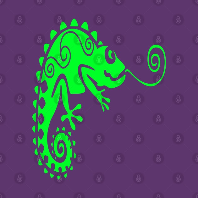 Cute Bright Green Chameleon Cut Out Style Illustration by taiche