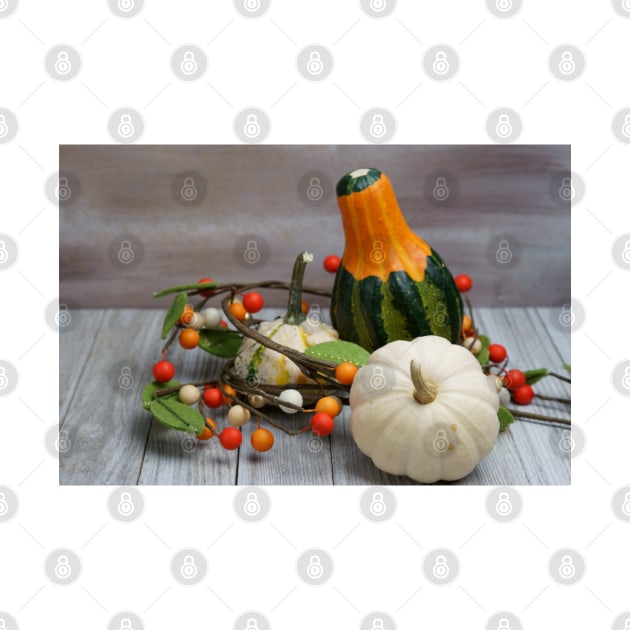 Fall background of Pumpkins and fall decor with copy space by ikshvaku