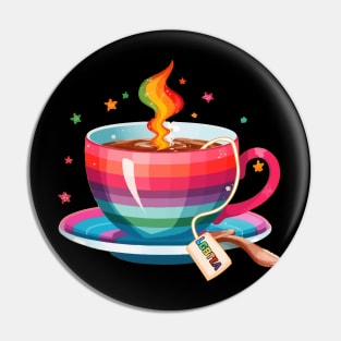 Proud LGBTQ gay pride tea drinker Rainbow Colored Tea Cup LGBTea Pin