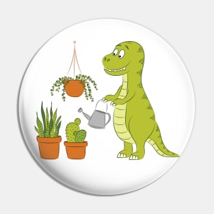 Cute dino watering his houseplants Pin