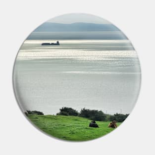 A ship moving along the Isle of Arran coast, Scotland Pin