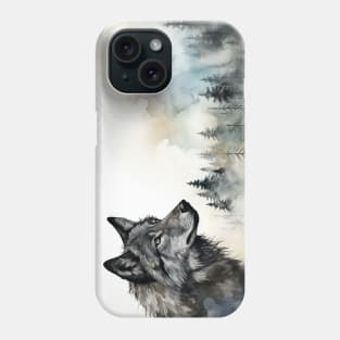 Misty boreal watercolor wolf Phone Case