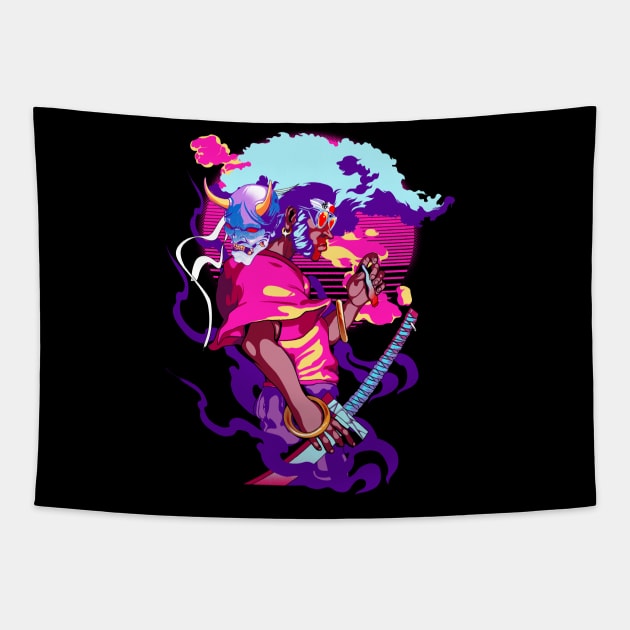 Neon Afro Samurai Tapestry by Heymoonly