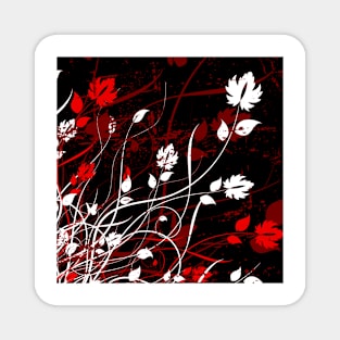 Stylish Abstract Floral Art - Red White Magnet