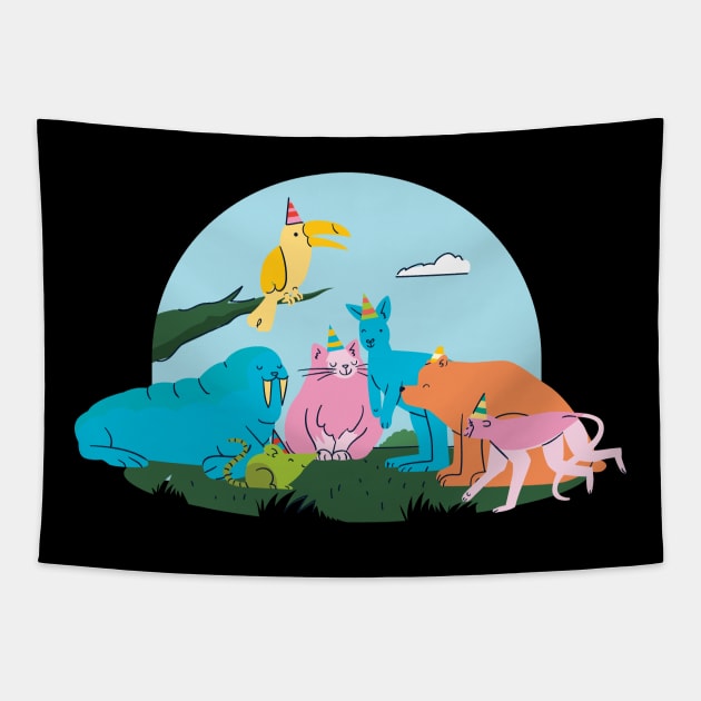 animals party cute design Tapestry by Midoart