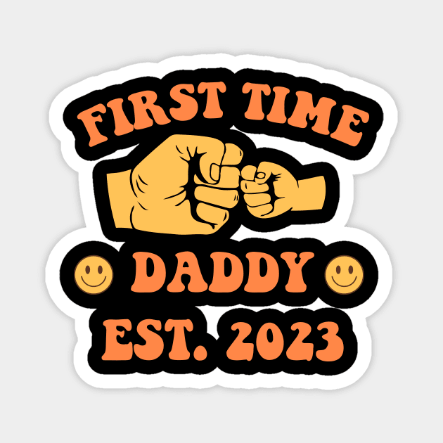 First Time Daddy EST. 2023 Fathers Day Gift Funny Vintage Groovy Hippie Face Magnet by zyononzy