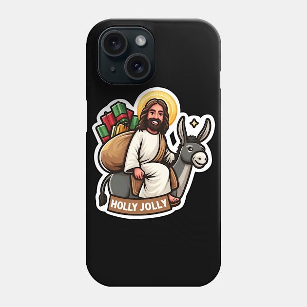 Holly Jolly Jesus Donkey Christmas gifts Phone Case by Plushism