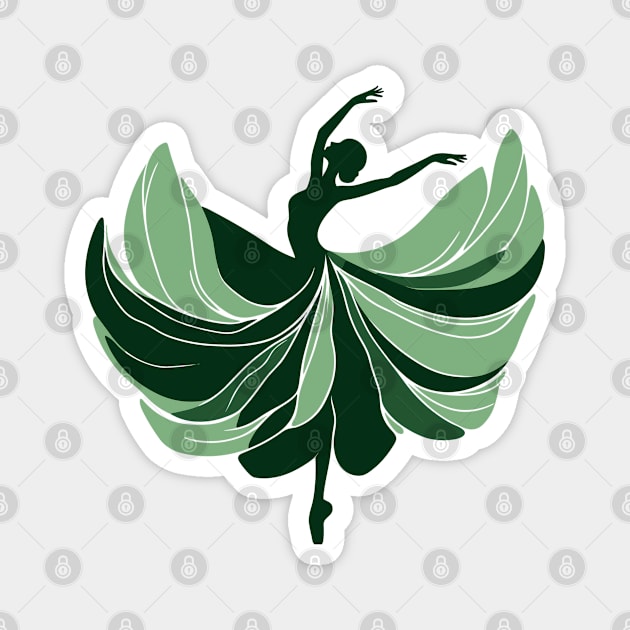 Ballet dancer in a green dress. Vector illustration on white background, ballet dance pose Magnet by Nora Liak