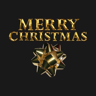 Merry Christmas Gold Bow T-Shirt