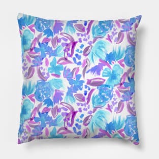 Oil Painted Blue Flowers Pillow