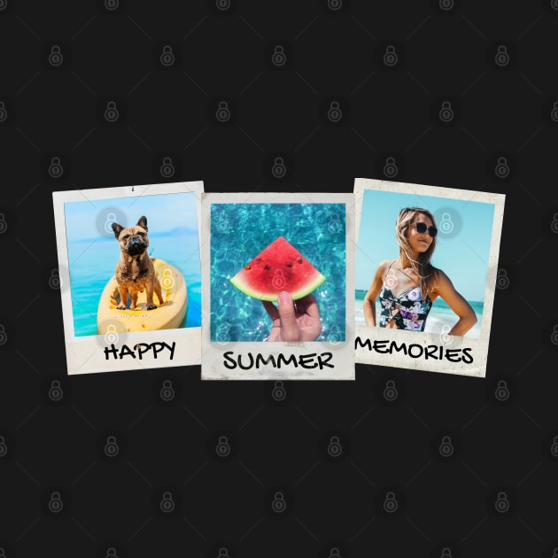 Happy Summer Memories // Polaroid photo. Funny dog, slice of watermelon, girl in swimsuit on beach by MSGCNS