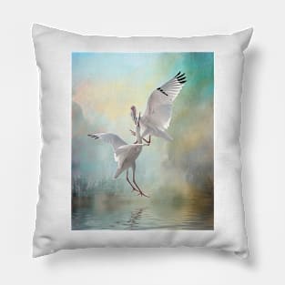 Duelling White Ibises Pillow