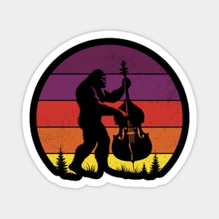 Bigfoot Sasquatch Playing Double Bass Vintage Music Lover Magnet