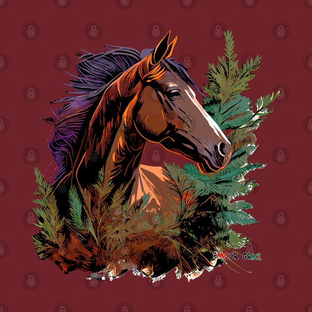 Gorgeous Bay Horse Portrait Nature Bonsai Art by Amour Grki