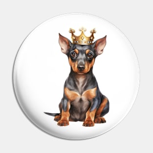 Watercolor Doberman Pinscher Dog Wearing a Crown Pin