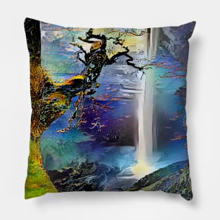 Moonlight Waterfall. Fantasy Landscape Pillow