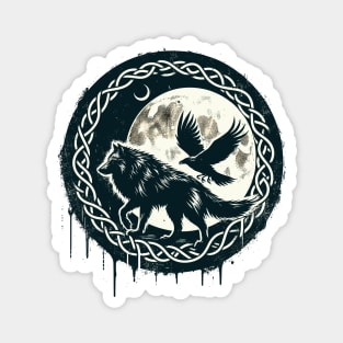 Wolf and Raven Celtic Magnet