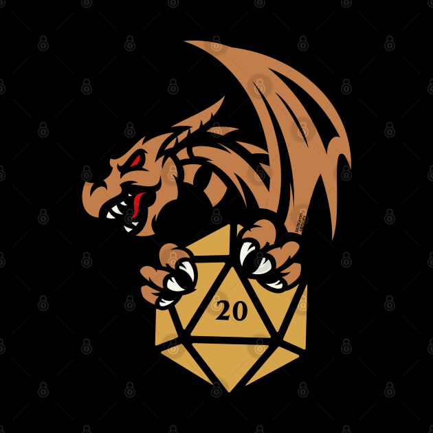 Bronze Dragon with D20 Dice Tabletop RPG Gaming by pixeptional