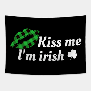 Kiss Me i'm irish with green buffalo plaid lips Tapestry