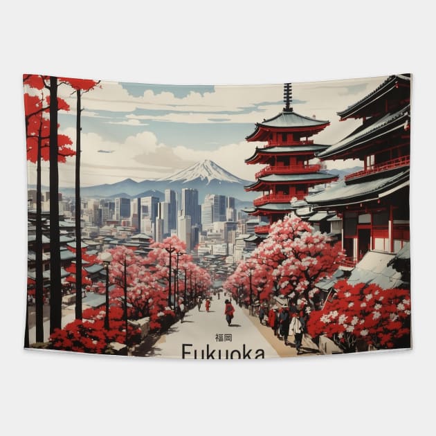 Fukuoka Japan Vintage Poster Tourism 2 Tapestry by TravelersGems