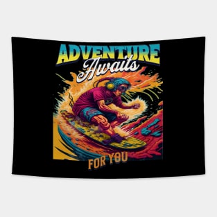 Adventure Awaits For You Surfing, Hello Summer Vintage Funny Surfer Riding Surf  Surfing Lover Gifts Tapestry