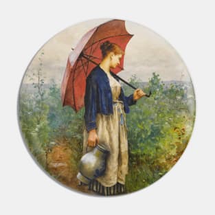 Portrait Of a Woman With Umbrella Gathering Water by Daniel Ridgway Knight Pin