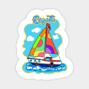 Summer boat kids are a great adventure for sailing with children. Travel in a boat with sails, Beautiful Sea, Sky, blue boat with sail illustration. Magnet