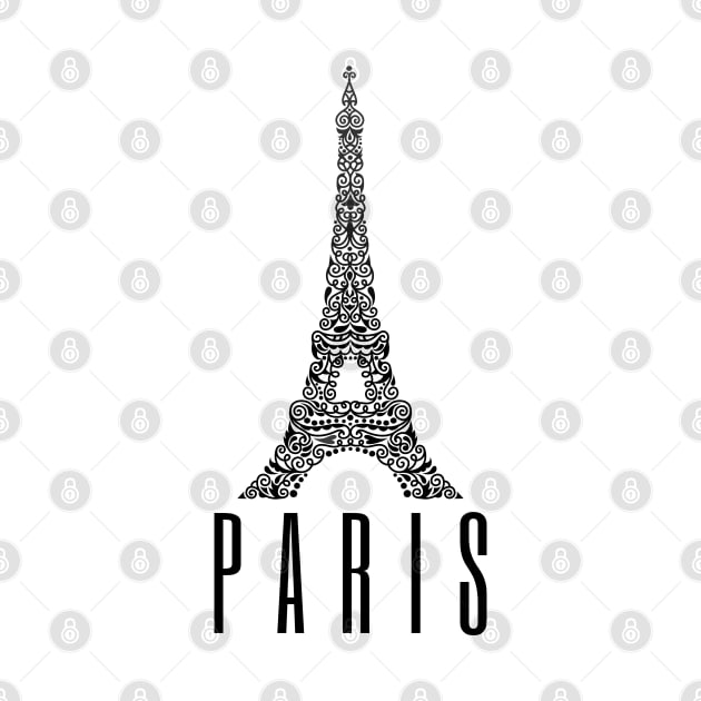 Paris France Eiffel Tower Art Design Black by Pattern Plans