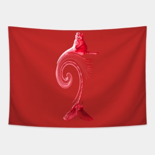 Curved Fish Red Tapestry