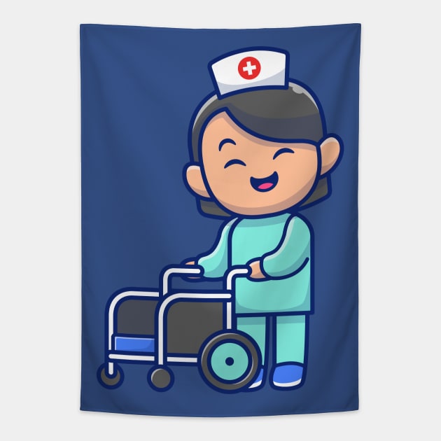 Cute nurse with wheelchair cartoon Tapestry by Catalyst Labs