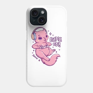 Cute pink gamer Cat playing with joystick Phone Case