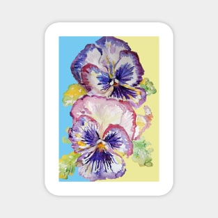 Pansy Watercolor Purple Flower Pattern on Light Blue Magnet