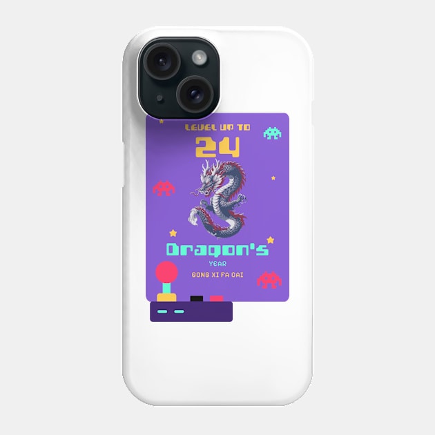 Level Up to 2024: Pixel Dragon's Retro Year Tee Phone Case by YUED