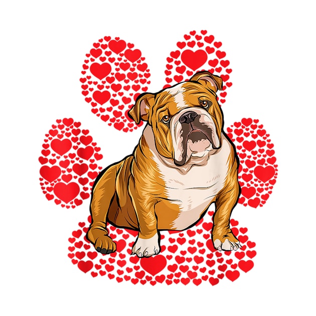 Bulldog Paw Heart For Valentines Day by Rojio