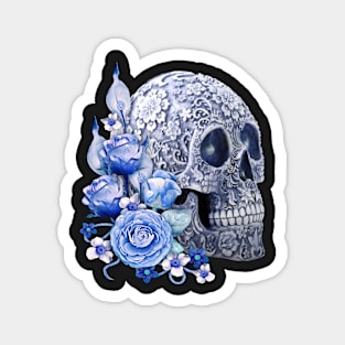 Unique Cool Blue Floral Blue Flowers Skull Magnet