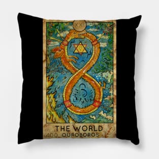 The World. Major Arcana Tarot Card. Hand drawn original artwork.  Check out my other designs. Pillow