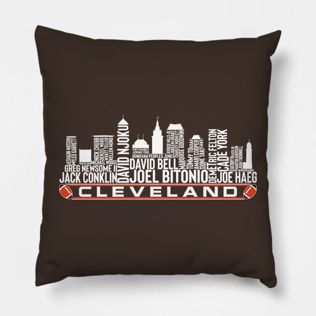 Cleveland Football Team 23 Player Roster, Cleveland City Skyline Pillow by Legend Skyline