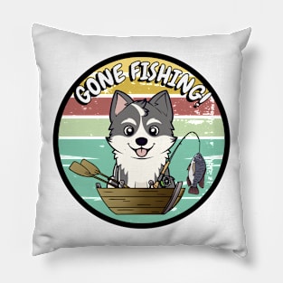 Funny husky Dog has gone fishing Pillow