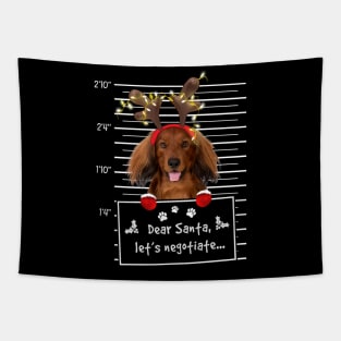 Red Long Haired Dachshund Dear Santa Let's Negotiate Tapestry