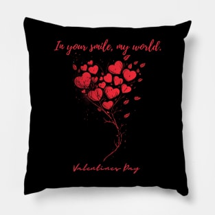In your smile, my world. A Valentines Day Celebration Quote With Heart-Shaped Baloon Pillow
