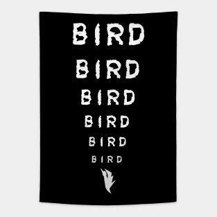 bird , plus inscription, store logo, white color Tapestry