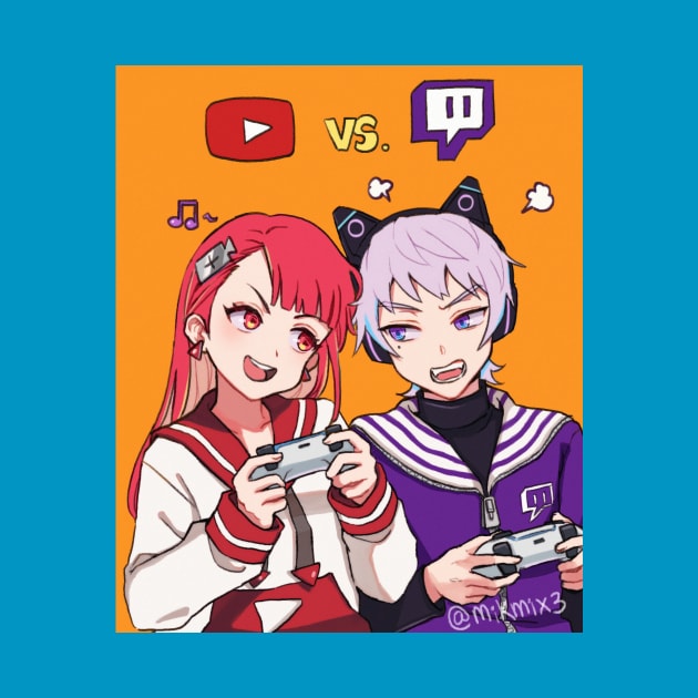 Youtube-chan VS Twitch-kun by mikmix